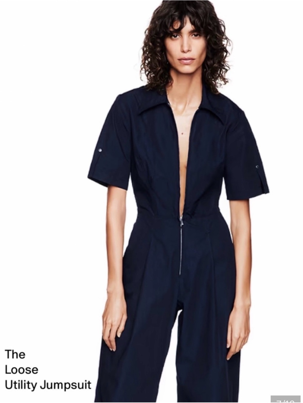 Victoria Beckham Navy Short-Sleeve Zip Jumpsuit